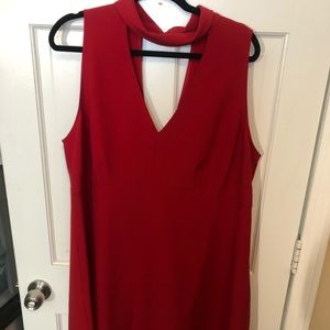 Red V Neck Collar Dress
